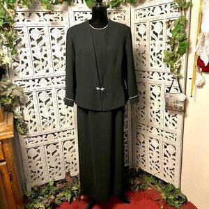 KAREN MILLER VINTAGE LUXURIOUS DEEP BLACK 2pc DRESS & JACKET MAXI FORMAL DRESS